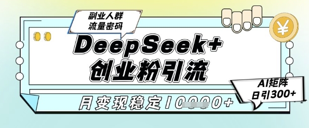 DeepSeek+创业粉精准引流，全新分享课4.0玩法，AI矩阵日引300+，多种变现方式，稳定月入1W-川川创富网