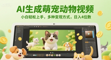 AI生成萌宠动物视频，小白轻松上手，多种变现方式，日入4位数-川川创富网