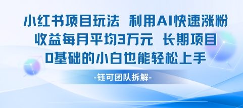 适合小白操作的小红书新项目，利用AI快速涨粉，收益每月平均1W+-川川创富网