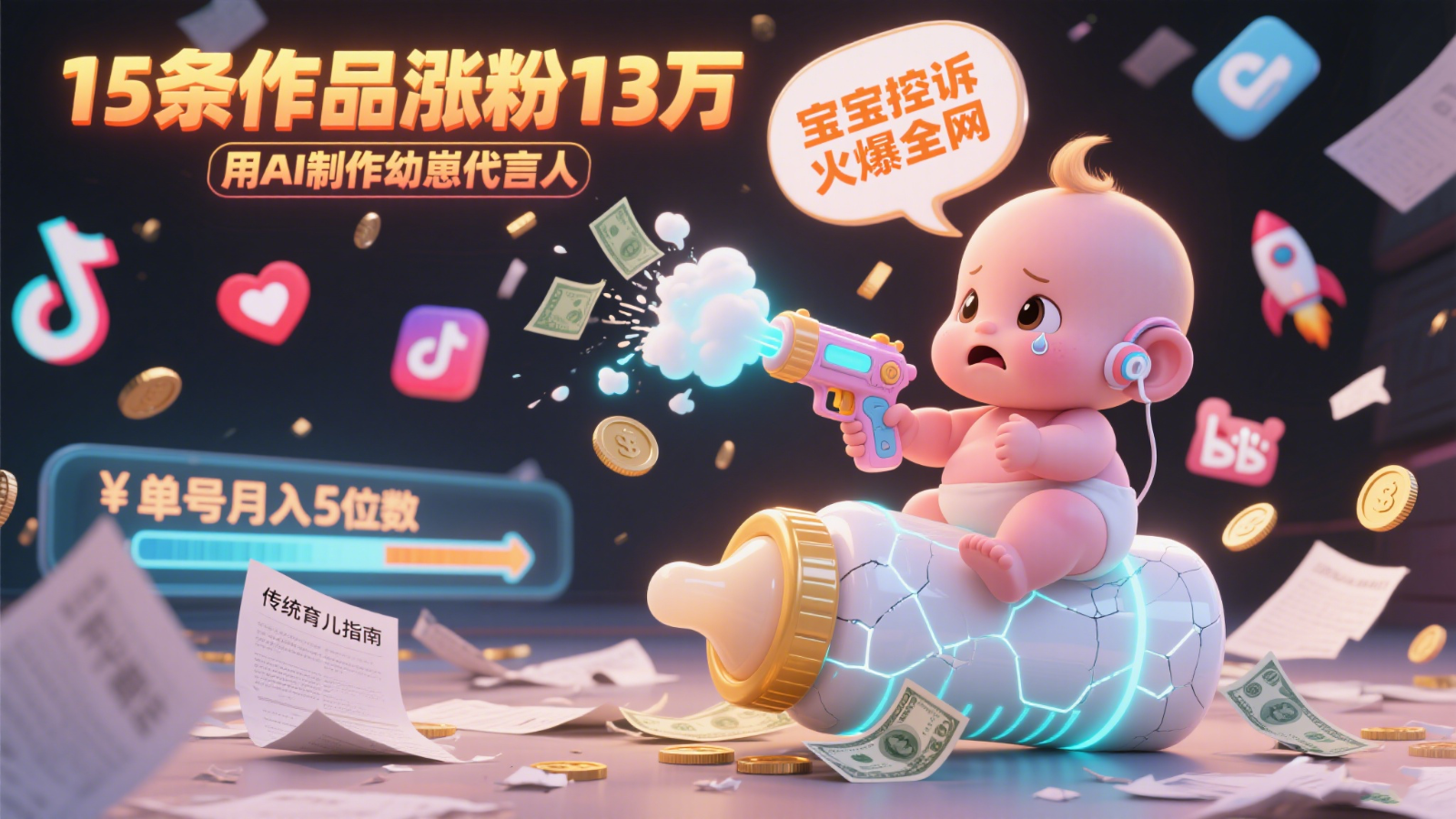 用AI制作幼崽代言人，宝宝的控诉火爆全网，15条作品涨粉13万，单号月入5位数实操教程-川川创富网