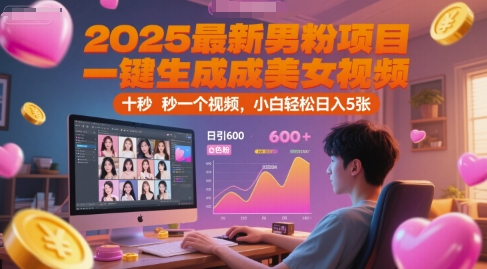 2025最新男粉项目，一键生成美女视频，日引600+色粉 十秒一个视频，小白轻松日入5张【揭秘】-川川创富网