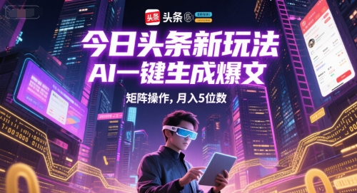 今日头条新玩法，AI一键生成爆文，矩阵操作，月入5位数-川川创富网