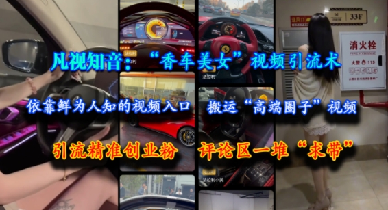 凡视知音：“香车美女”视频引流术，依靠鲜为人知的视频入口，搬运“高端圈子”视频，引流精准创业粉，评论区一堆“求带”-川川创富网