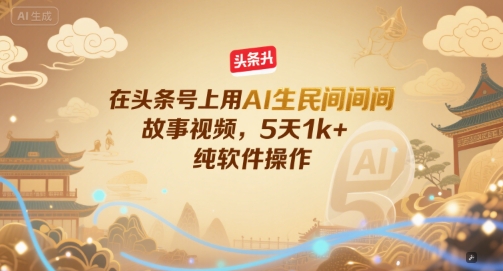 在头条号上用AI生民间故事视频，5天1k+，纯软件操作-川川创富网