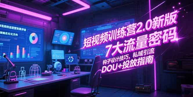 短视频训练营2.0新版，7大流量密码/钩子设计技巧/私域引流/DOU+投放指南-川川创富网