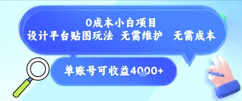 0成本小白项目，设计平台贴图玩法，无需维护，无需成本，单账号单月可产生收益4k+-川川创富网