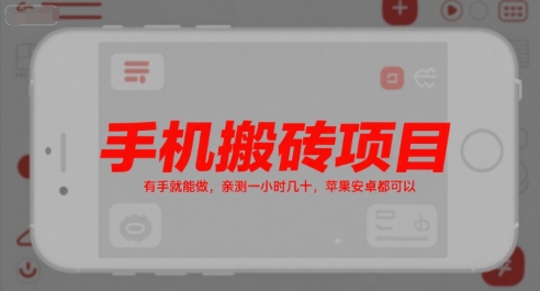 手机搬砖项目，有手就能做，亲测一小时几十，苹果安卓都可以-川川创富网