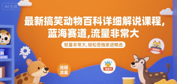 最新搞笑动物百科详细解说课程，蓝海赛道，流量非常大，轻松签独家进精选-川川创富网