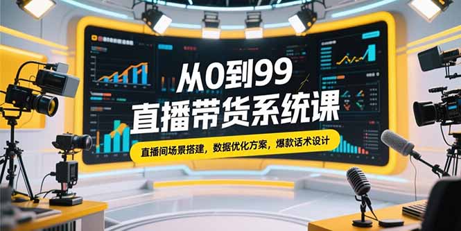 从0到99直播带货系统课，直播间场景搭建，数据优化方案，爆款话术设计-川川创富网