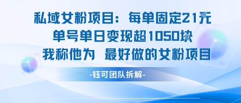 私域女粉项目：每单固定21块，单日变现超1k+，最好做的女粉项目-川川创富网