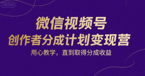 微信视频号创作者分成计划变现营，用心教学，直到取得分成收益-川川创富网