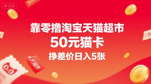 靠零撸淘宝天猫超市50元猫卡，挣差价日入5张-川川创富网