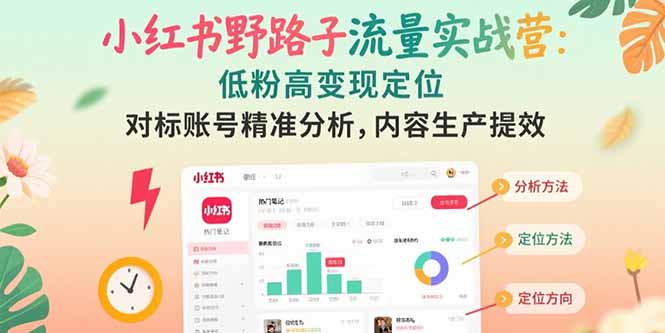 小红书野路子流量实战营：低粉高变现定位 对标账号精准分析 内容生产提效-川川创富网
