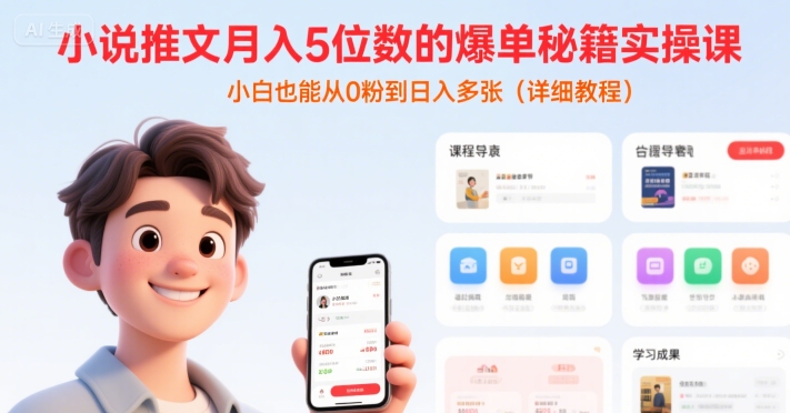 小说推文月入5位数的爆单秘籍实操课，，小白也能从0粉到日入多张(详细教程)-川川创富网