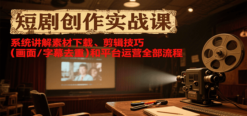 短剧创作实战课，系统讲解素材下载、剪辑技巧(画面/字幕去重)和平台运营全部流程-川川创富网