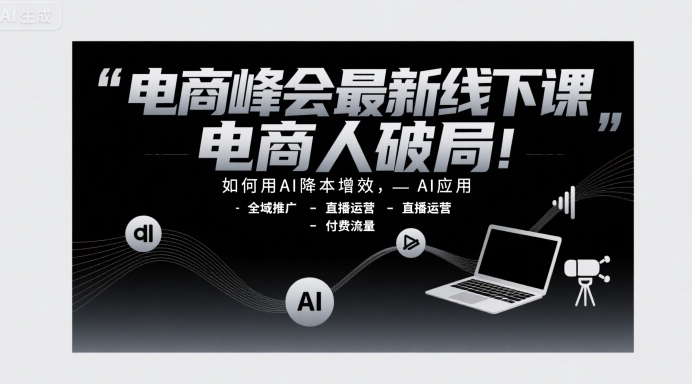 电商峰会最新线下课，电商人破局，如何用AI降本增效，AI应用-全域推广-直播运营-付费流量-川川创富网
