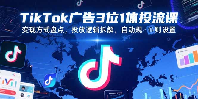 TikTok广告3位1体投流课，变现方式盘点，投放逻辑拆解，自动规则设置-川川创富网