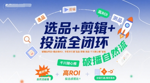 选品+剪辑+投流全闭环，破播自然流+撬动高ROI，手把手打通“选品-剪辑-测品-千川随心推”全链-川川创富网
