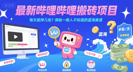 最新哔哩哔哩上B站搬砖项目，每天能挣几张？揭秘一般人不知道的蓝海赛道-川川创富网