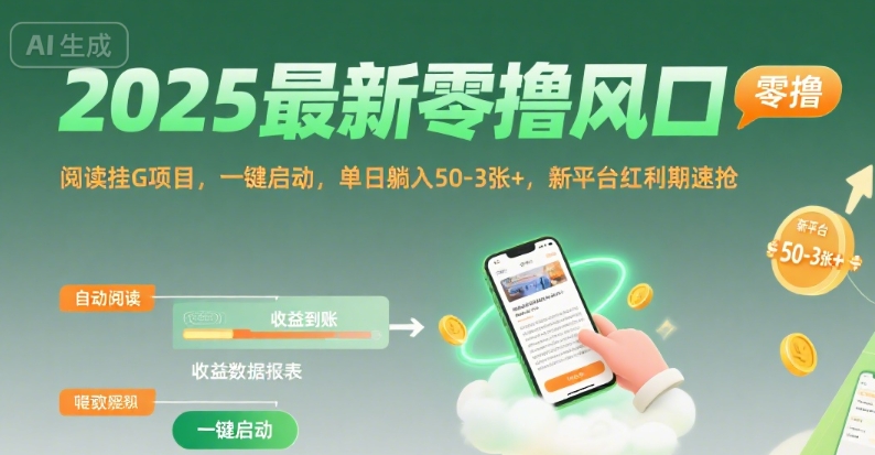 2025最新零撸风口，阅读挂G项目，一键启动，单日躺入 50-3张+，新平台红利期速抢【揭秘】-川川创富网