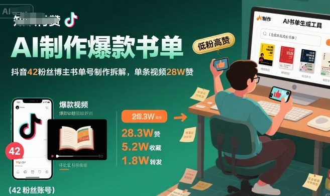 AI制作爆款书单，抖音42粉丝博主书单号制作拆解，单条视频28W赞-川川创富网