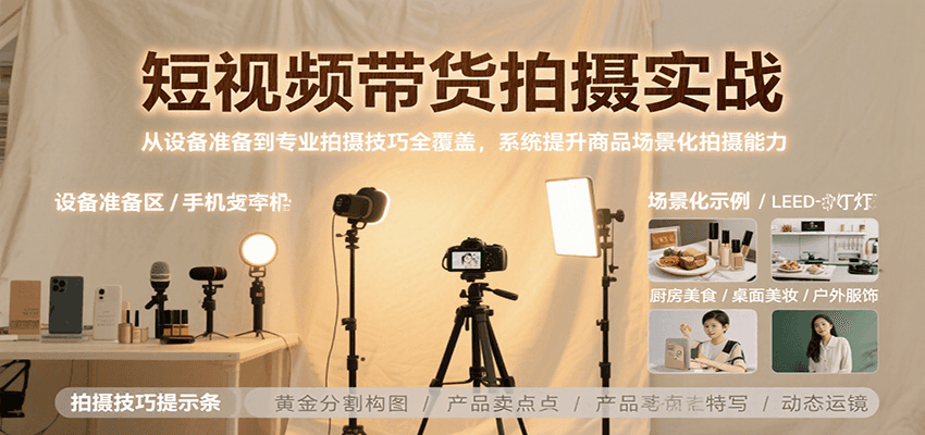 短视频带货拍摄实战，从设备准备到专业拍摄技巧全覆盖，系统提升商品场景化拍摄能力-川川创富网