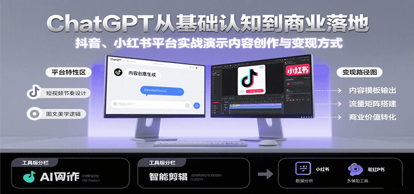 ChatGPT从基础认知到商业落地，实战演示抖音、小红书等平台的内容创作与变现-川川创富网