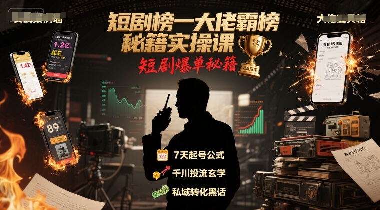 短剧榜一大佬霸榜秘籍实操课，短剧爆单秘籍-川川创富网