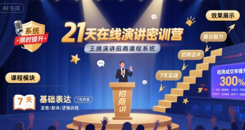 21天在线演讲密训营，王牌演讲招商课程系统-川川创富网