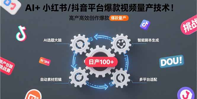 AI+小红书/抖音平台爆款视频量产技术：高产高效创作爆款视频！-川川创富网