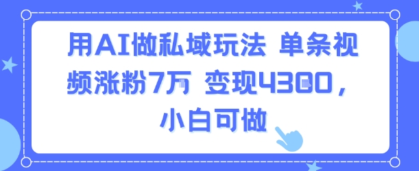 用AI做私域玩法，单条视频涨粉7W变现4.3k，小白可做-川川创富网