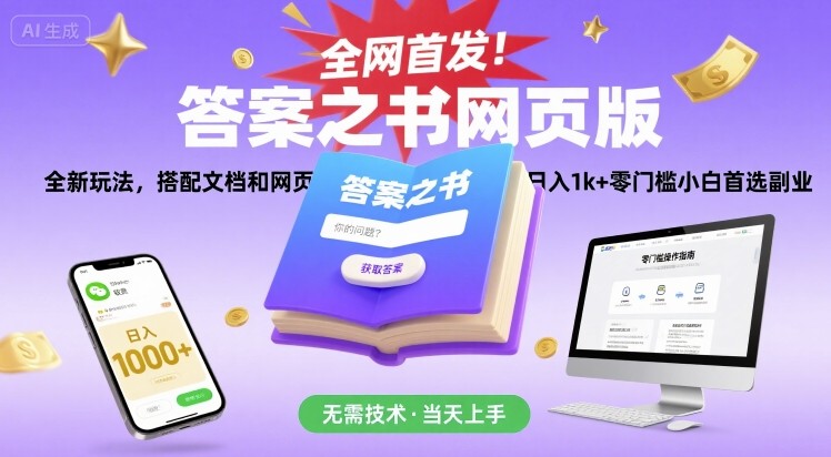 全网首发！答案之书网页版，全新玩法，搭配文档和网页，日入1k+零门槛小白首选副业【揭秘】-川川创富网