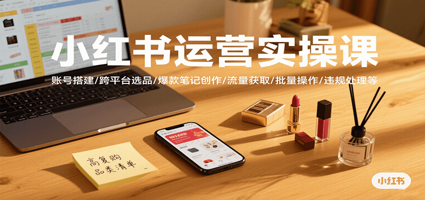 小红书运营实操课，账号搭建/跨平台选品/爆款笔记创作/流量获取/批量操作/违规处理等-川川创富网