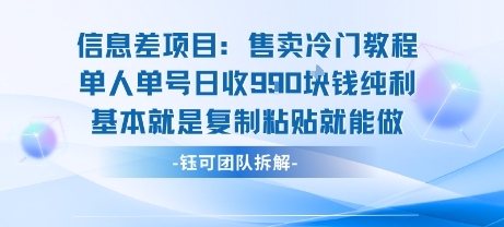 信息差项目：售卖冷门教程单人单号日收9张纯利基本就是复制粘贴就能做-川川创富网