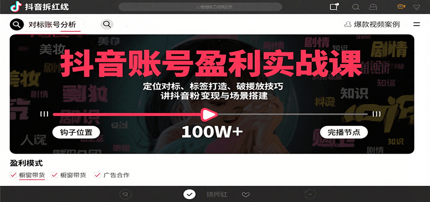 抖音账号盈利实战课，定位对标、标签打造、破播放技巧，讲涨粉变现与场景搭建-川川创富网