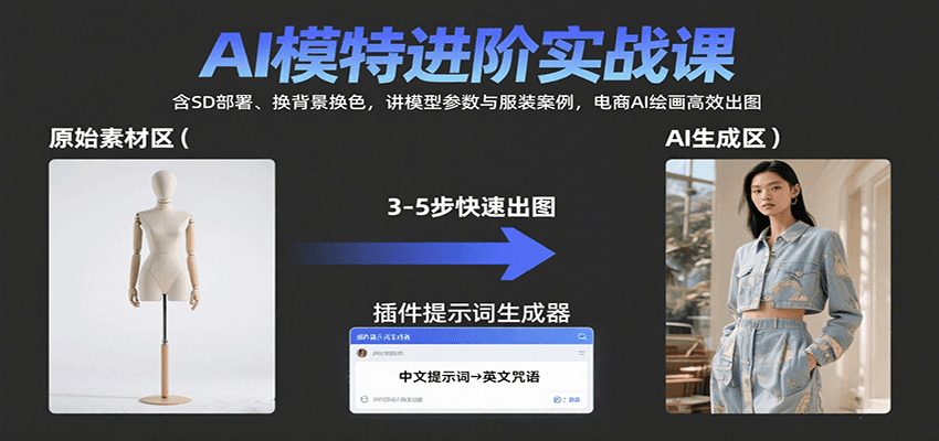 AI模特进阶实战课：含SD部署、换背景换色，讲模型参数与服装案例，电商AI绘画高效出图-川川创富网