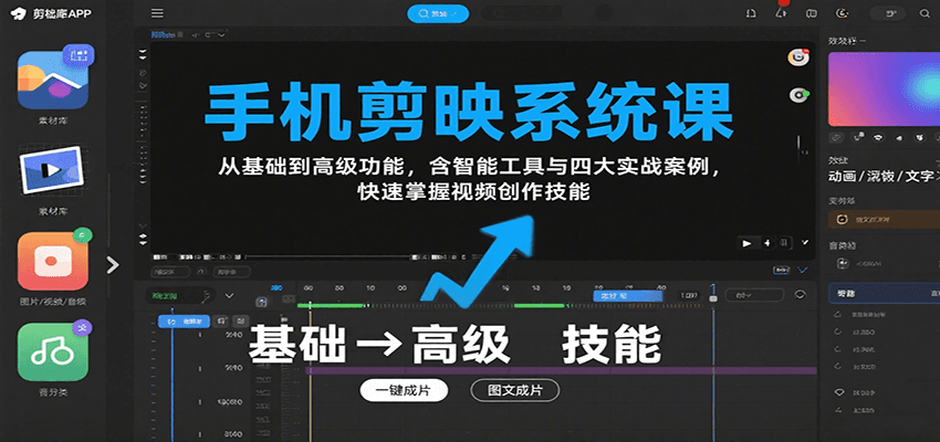 手机剪映系统课，从基础到高级功能，含智能工具与四大实战案例，快速掌握视频创作技能-川川创富网