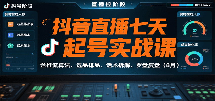 抖音直播七天起号实战课：含推流算法、选品排品、话术拆解、罗盘复盘(8月)-川川创富网