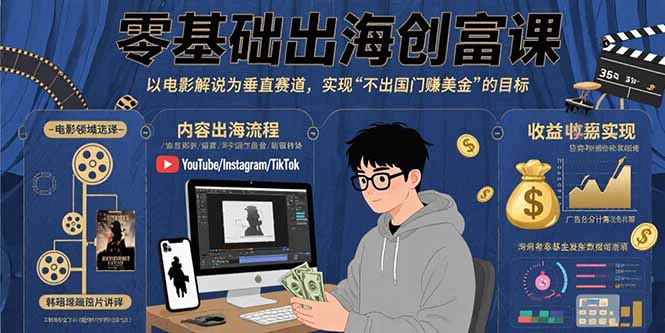 零基础出海创富课：以电影解说为垂直赛道，实现不出国门赚美金的目标-川川创富网