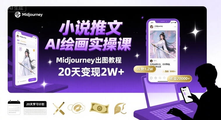 小说推文干货分享之AI绘画MJ出图实操课，用Midjourney做小说推文，20天挣2w-川川创富网