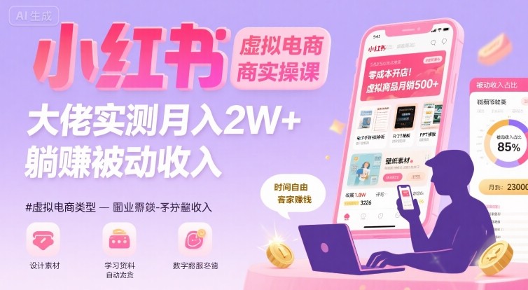 小红书虚拟电商，大佬实测月入2W+，实现被动收入-川川创富网