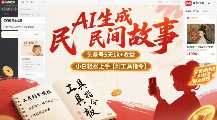 AI生成民间故事，头条号5天1k+，小白轻松上手【附工具指令】-川川创富网