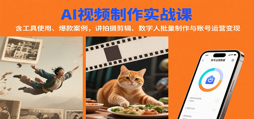 AI视频制作实战：含工具使用、爆款案例，讲拍摄剪辑、数字人批量制作与账号运营变现-川川创富网