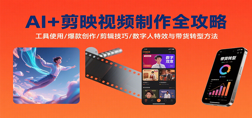 AI+剪映视频制作全攻略：工具使用/爆款创作/剪辑技巧/数字人特效与带货转型方法-川川创富网