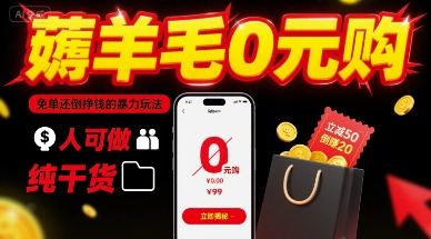 薅羊毛0元购，免单还倒挣钱的暴力玩法，人人可做，纯干货-川川创富网