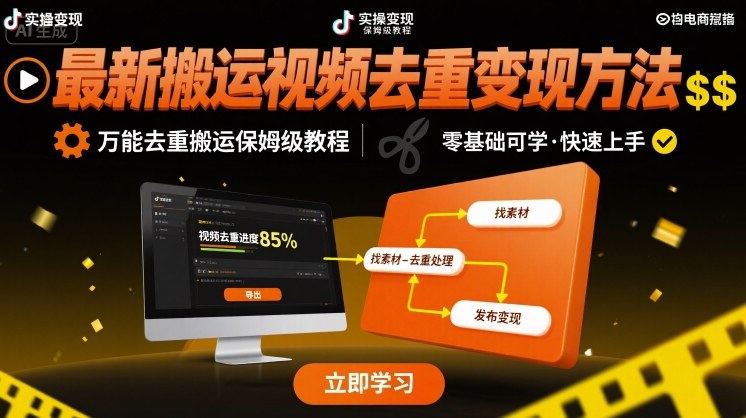 最新搬运视频去重变现方法，万能去重搬运保姆级教程-川川创富网