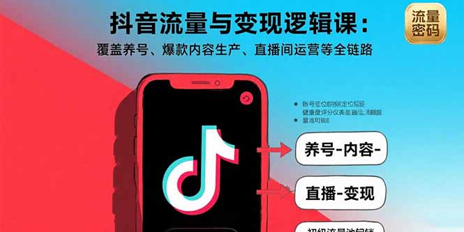 抖音流量与变现逻辑课：覆盖养号、爆款内容生产、直播间运营等全链路-川川创富网
