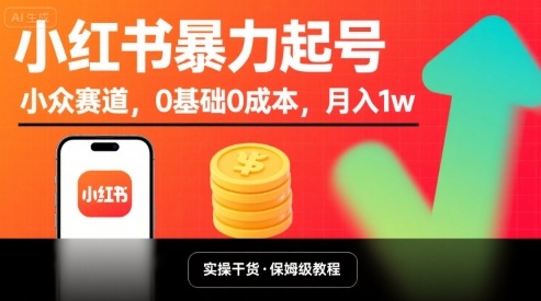 小红书暴力起号，小众赛道，0基础0成本，月入1w-川川创富网