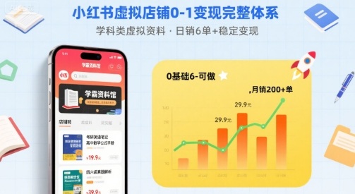 小红书虚拟店铺0-1变现完整体系：卖学科类虚拟资料，一天6张+，很稳定【已完结】-川川创富网