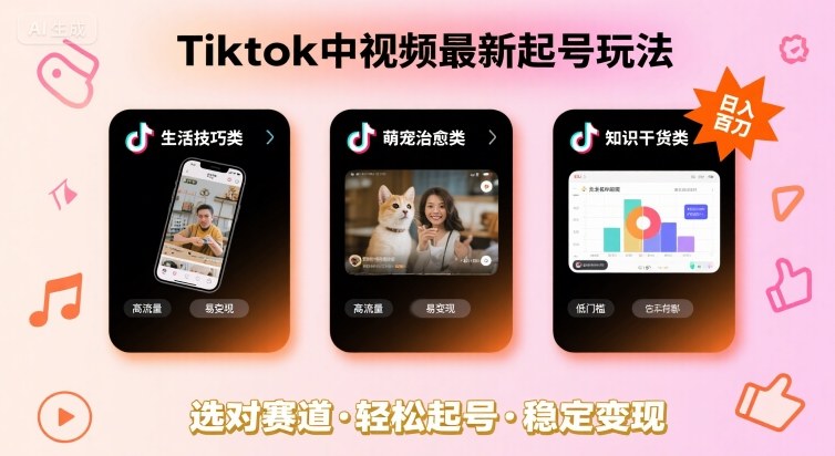 Tiktok中视频最新起号玩法，想要日入百刀，做好这几个赛道就可以了-川川创富网